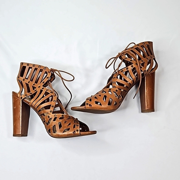 Jessica Simpson Emagine Brown Leather Sandals Size 6 - Picture 6 of 9